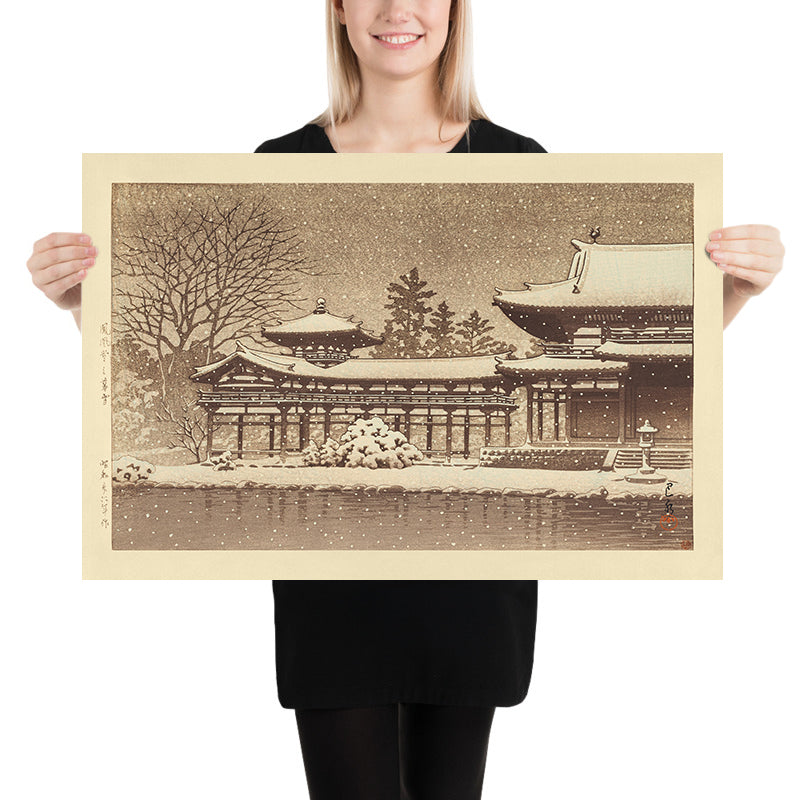 Neige du soir au temple Byodoin (Hall du Phœnix) par Hasui Kawase, 1935 