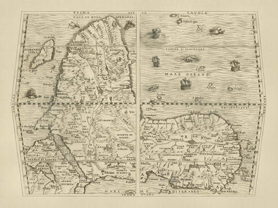 Old Upside Down Map of Africa by Ramusio, 1554