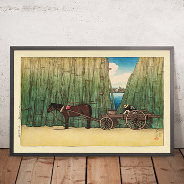 A framed image of River bank Komagata by Hasui Kawase 1935