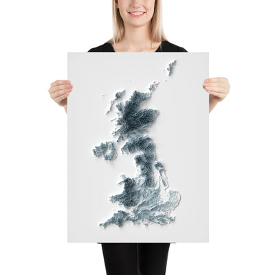 United Kingdom Topographic 3D Relief Map