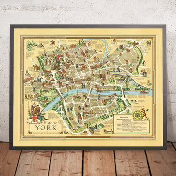 Antica mappa pittorica di York di Clark 1947: York Minster, Clifford&