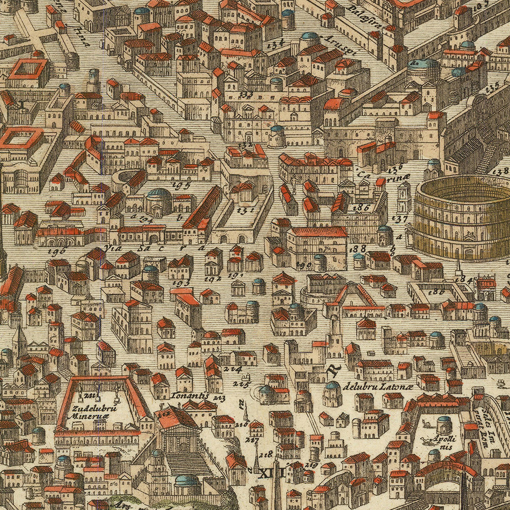 Map Of Ancient Rome Rivers Old Pictorial Map of Ancient Rome, 1696: Tiber River, Colosseum, Circu ...