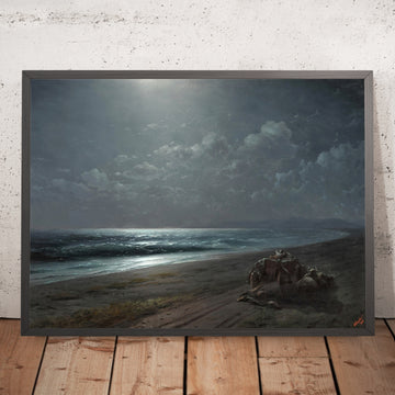 A framed image of Rest by the Sea on a Moonlit Night by Ivan Konstantinovich Aivazovsky, 1880