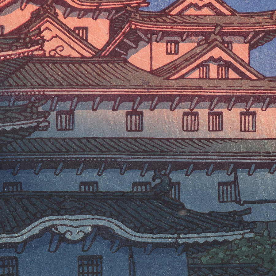 Sunset at Shirasagi Castle by Hasui Kawase, 1935