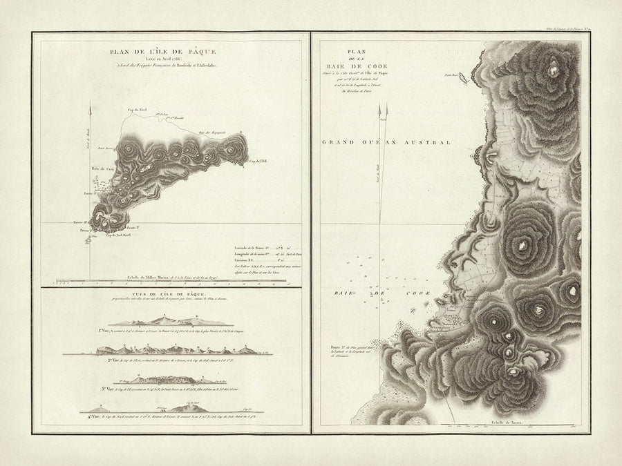 Mappa rara di Pasqua di La Pérouse, 1797: Baia di Cook, Oceano Pacifico 
