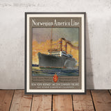 Norwegen-Reiseposter: Norwegian America Line von Frederick J. Hoertz, 1924 