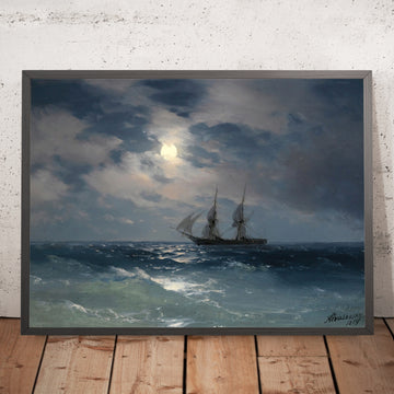 A framed image of The Brig Mercury in Moonlight by Ivan Konstantinovich Aivazovsky, 1874