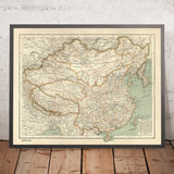 Carte arabe de la Chine et de la Mongolie par Hafiz Ali Esref, 1896 : Pékin, fleuve Yangtsé, désert de Gobi, Himalaya, Shanghai 