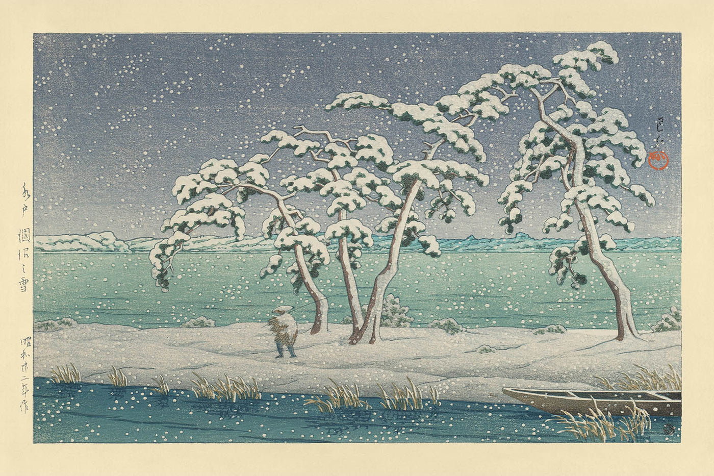 Snow at Hinuma Swamp in Mito by Hasui Kawase 1935