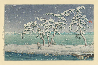 Snow at Hinuma Swamp in Mito by Hasui Kawase 1935