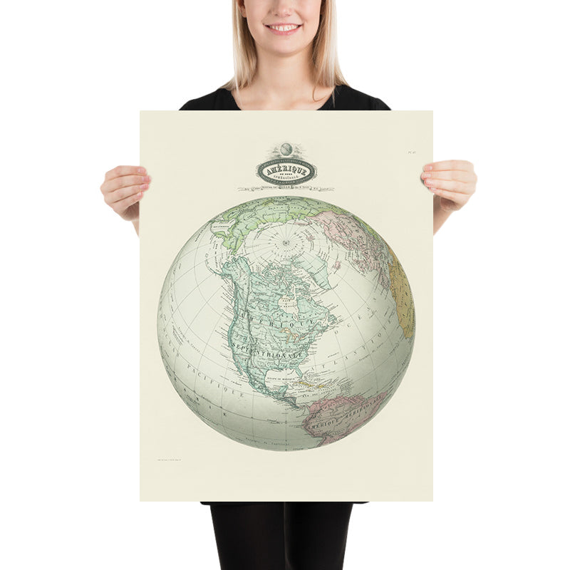 First Spherical Map Old Spherical Map of North America by Garnier, 1860 – The Unique Maps Co.