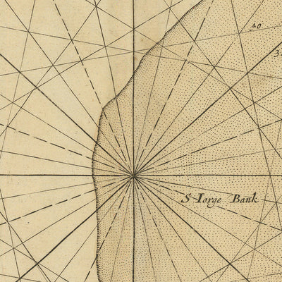Old New England Nautical Chart by van Keulen, 1695: Cape Cod, Nantucket, Acadia (Nova Scotia)