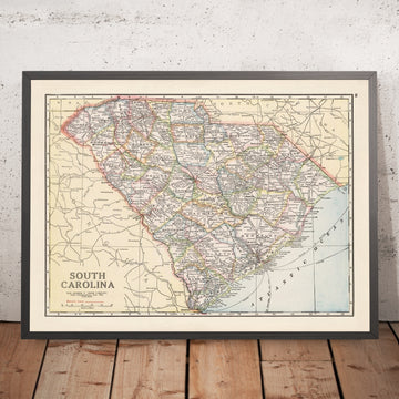 Old Map of South Carolina, 1920: Road & Railroad, Charleston, Columbia, Greenville, Auto Trails, Electric Lines