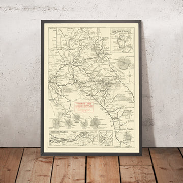 Ancienne carte routière du parc national de Yosemite, 1922 : San Francisco, Sacramento, Fresno, lac Tahoe, parc national de Sequoia 