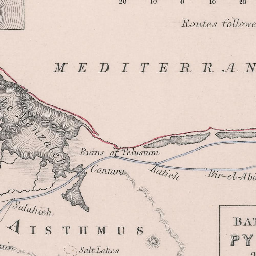 Old Military Map of Napoleon’s Battles in Egypt & Syria, 1801: Aboukir, Pyramids, Cairo, Suez, Nile