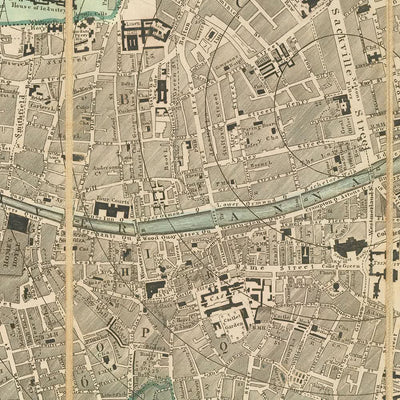 Alte Karte von Dublin von Cooke, 1836: St. Patrick's Cathedral, Trinity College, O'Connell St, Merrion Sq, Fluss Liffey 