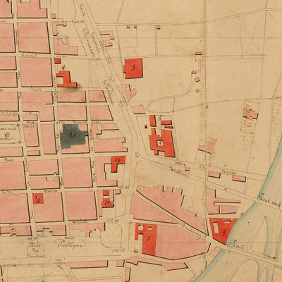 Old Military & Street Map of Carcassonne by Viollet-le-Duc, 1854: Cité Fortifications, Château, Basilica