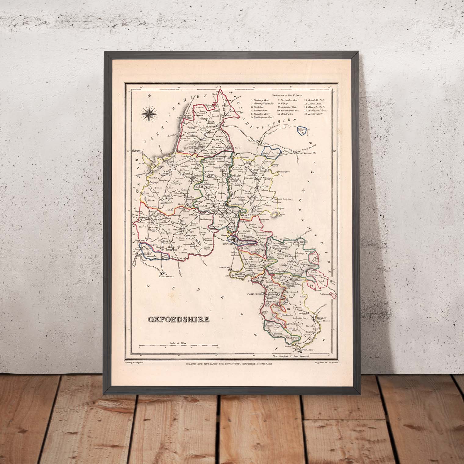 Old Map of Oxfordshire by Samuel Lewis, 1844: Oxford, Banbury, Abingdo ...