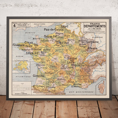 Alte Karte der französischen Departements von Vidal Lablache, 1897: Lehrtafel