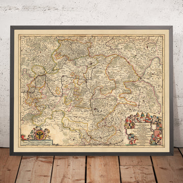 Ancienne carte du cercle franconien par Nicolaes Visscher II, 1690 : Nuremberg, Ingolstadt, Würzburg, Zwickaw, forêt de Slavkov