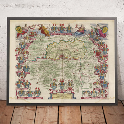 Alte Karte von Frankfurt & Vororten von Joan Blaeu, 1665: Offenbach am Main, Bad Homburg, Neu-Isenburg, Dreieich, Kelsterbach, Main