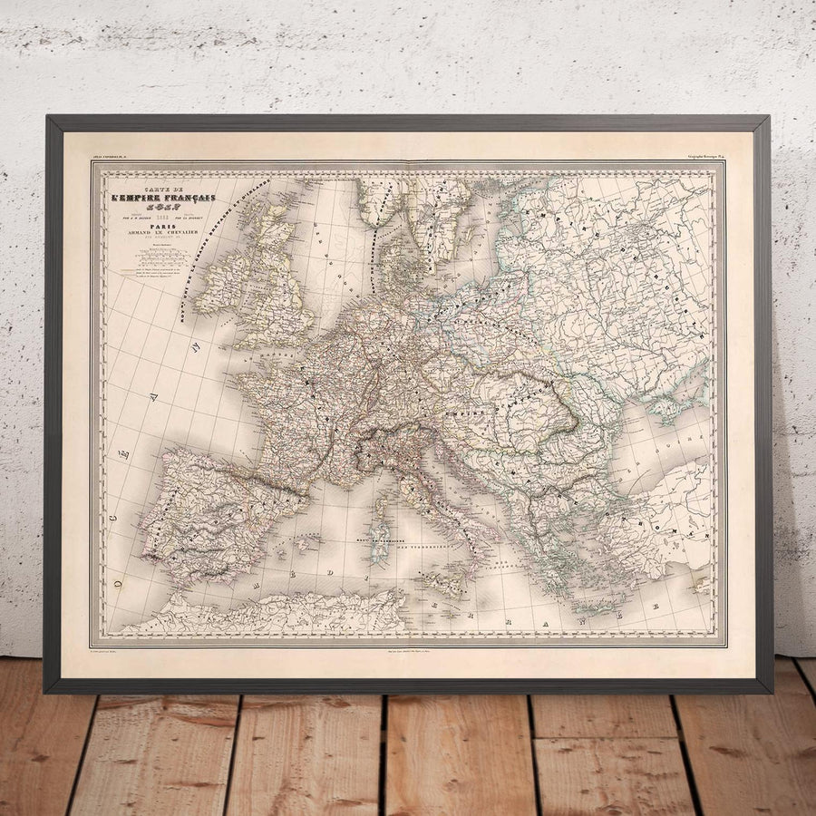 Alte Karte des napoleonischen Ersten Französischen Kaiserreichs von Charles Dyonnet im Jahr 1864 - Historische europäische Karte 