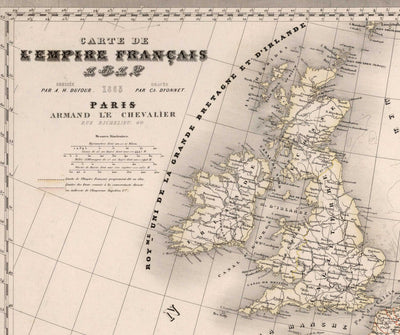 Old Map of the Napoleonic First French Empire by Charles Dyonnet in 1864 - Historic European Chart