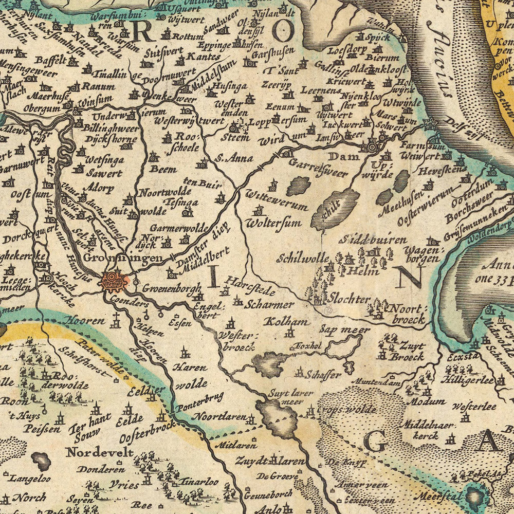 Ancienne carte de la Frise et de Groningue par Visscher, 1690 : Oldenburg, Zwolle, Leeuwarden, Emmen, Kampen