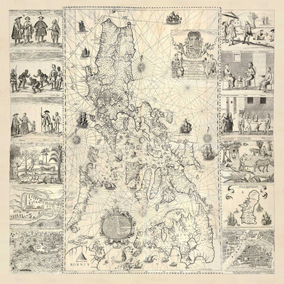 Ancienne carte des Philippines en 1734 par Pedro Murillo Velarde - Luzon, Manille, Mindanao, Palawan, Bisayas, Sulu Archipelago