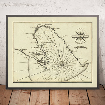 Old Gulf of La Spezia Nautical Chart by Heather, 1802: Cinque Terre, Italian Riviera, Porto Venere, Lerici,