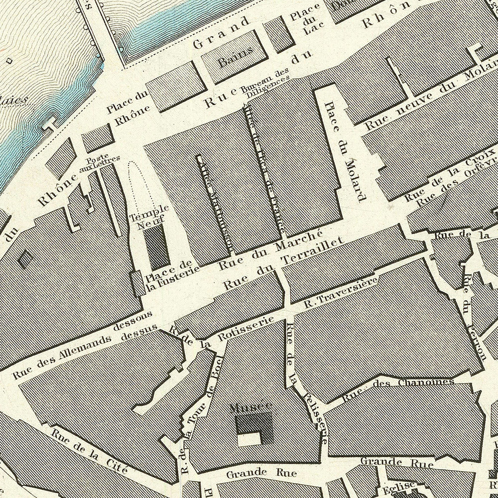 Old Map of Geneva by SDUK, 1870: Lake Geneva, Rhone River, Jardin Botanique, Massive Bastion Fort Fortifications