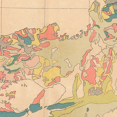 Ancienne carte infographique des îles japonaises par Fesca & Harada, 1885 : première carte géologique, légende détaillée, cartographie pionnière