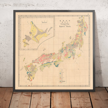 Rare Geological Map of Japan by Fesca & Harada, 1885: First Geological Map, Detailed Legend, Pioneering Cartography