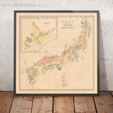 Mapa Geológico Raro de Japón por Fesca y Harada, 1885: Primer Mapa Geológico, Leyenda Detallada, Cartografía Pionera 