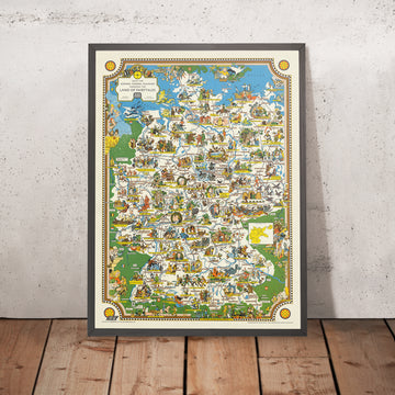 Mappa Antica delle Fiabe Tedesche, 1960: Cappuccetto Rosso, Hänsel e Gretel, Fiabe dei Grimm, Deutsche Bundesbahn 