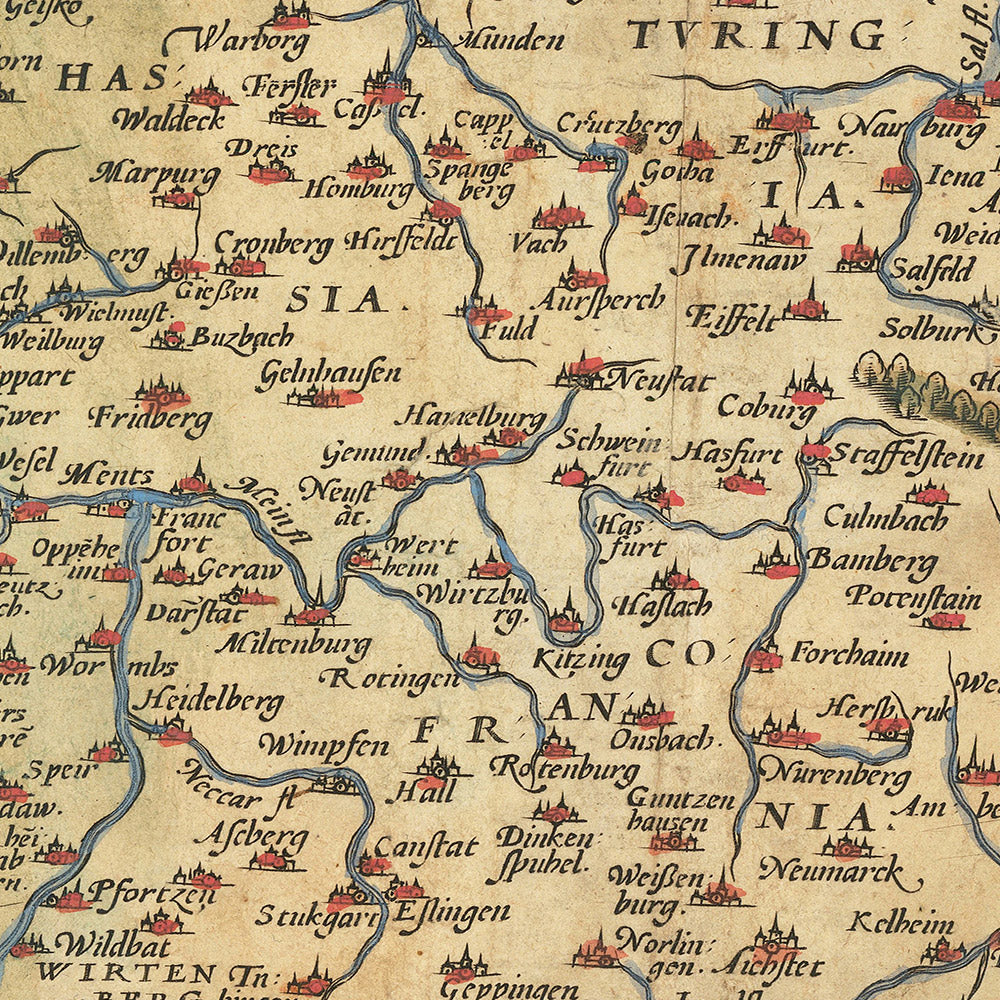 Old Map of Germany, the Holy Roman Empire by Ortelius, 1573: Germania, Poland, Rhine, Elbe, Danube, Alps, Baltic Sea