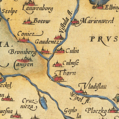 Alte Deutschlandkarte von Ortelius, 1573: Rhein, Elbe, Donau, Alpen, Ostsee