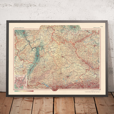 Mapa antiguo del sur de Alemania realizado por el Servicio de Topografía del Ejército Polaco, 1967: Renania-Palatinado, Baden-Württemberg, Turingia, Hesse, Baviera