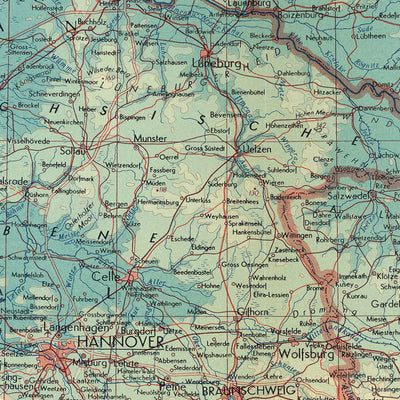 Mapa antiguo del norte de Alemania realizado por el Servicio de Topografía del Ejército Polaco, 1967: Renania del Norte-Westfalia, Schleswig-Holstein, Bremen, Hamburgo, Baja Sajonia