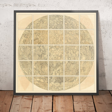 Mappa Gigante della Luna e delle sue Montagne di Schmidt, 1878: Carta Rara di Crateri, Rille, Elevazioni 