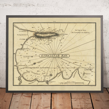 Old Gibraltar and Algeciras Nautical Chart by Heather, 1802: Bays, Forts, Shipwrecks