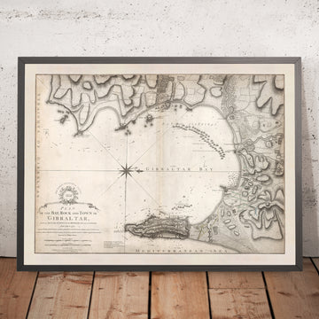 Alte Karte von Gibraltar von William Faden, 1775: Gibraltar-Hafen, Katalanische Bucht, Europa Point, der Felsen von Gibraltar, Alameda-Gärten 