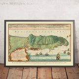 Alte Karte von Gibraltar von Paul de Rapin, 1745: Stadt Gibraltar, Bucht von Gibraltar, Straße von Gibraltar, Mittelmeer 