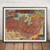 Mappa Pittorica Antica del Grand Canyon di Mora, 1931: Sentiero Bright Angel, Phantom Ranch, Casa Hopi, El Tovar, Tempio Vishnu 