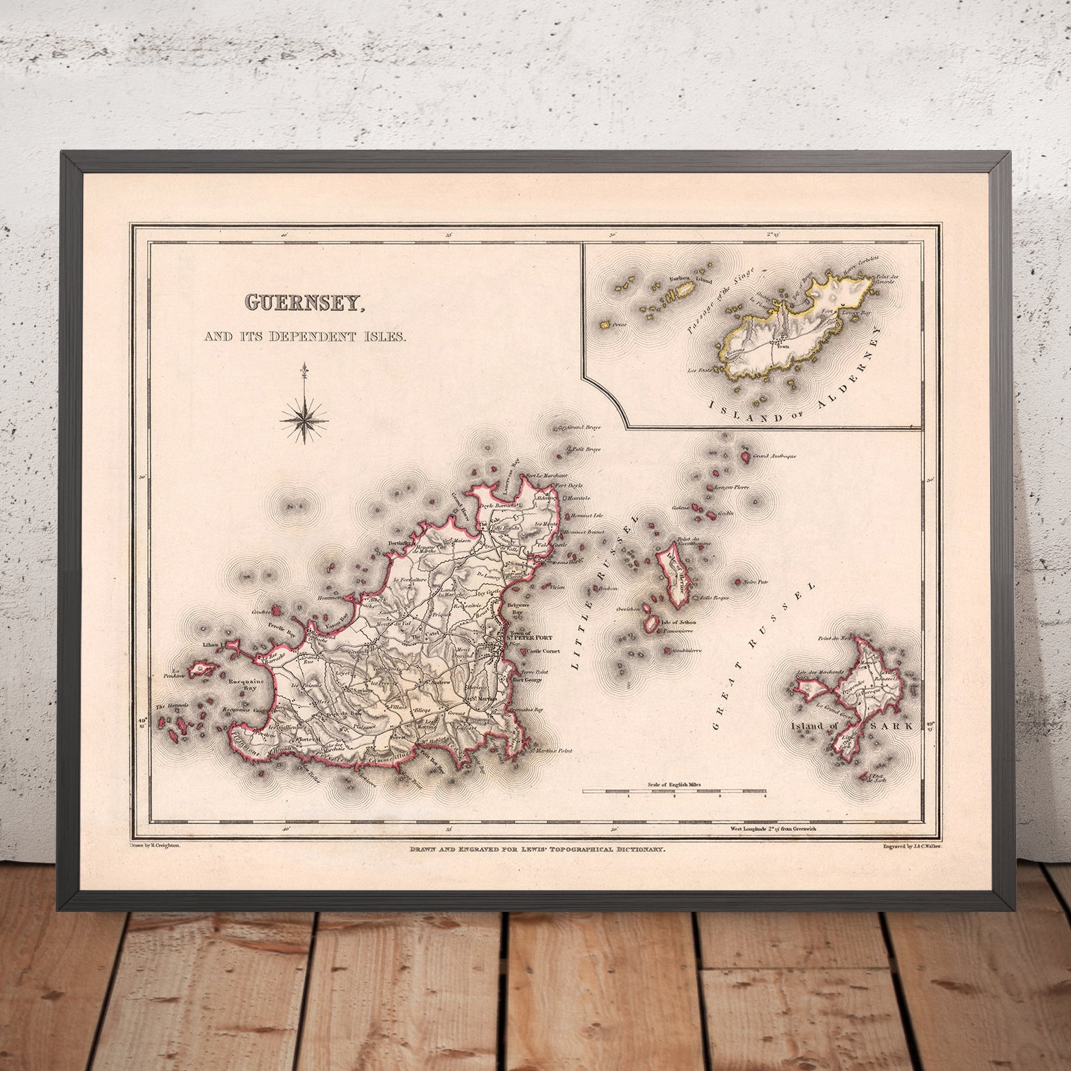 Old Map of Guernsey by Samuel Lewis, 1844: St. Peter Port, St. Sampson ...