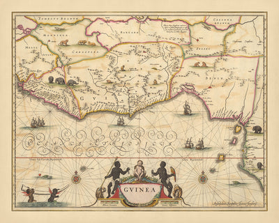 Ancienne carte de Guinée par Visscher, 1690 : Afrique de l'Ouest, Lomé, Lagos, Abidjan, fleuve Niger