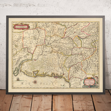 Ancienne carte de Guyenne, France par Visscher, 1690 : Toulouse, Bordeaux, Donostia-San-Sebastian, Pau, Pyrénées