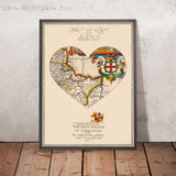 Mappa a forma di cuore "Where We Met": regalo personalizzato con mappa antica o moderna 