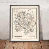 Ancienne carte du Herefordshire par Samuel Lewis, 1844 : Ledbury, Leominster, Ross-on-Wye, Bromyard, Hay-on-Wye