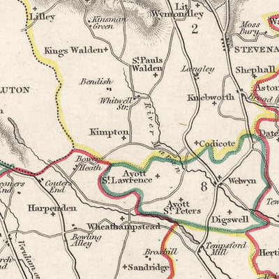 Old Map of Hertfordshire by Samuel Lewis, 1844: St Albans, Watford, Hemel Hempstead, Stevenage, Hitchin